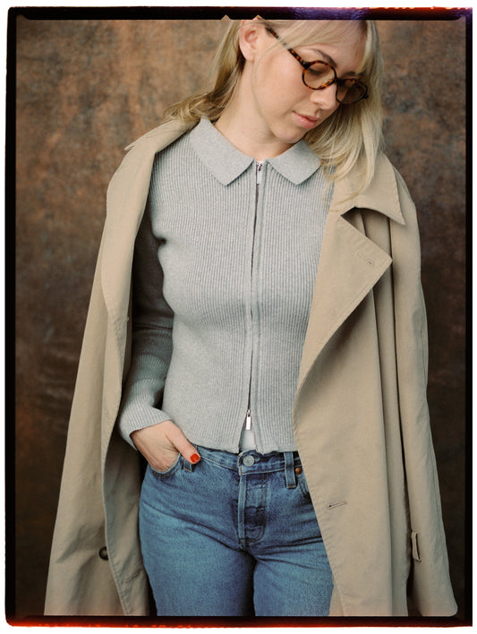 The Kieran Top | Collared Zip-Up Knit Top (Grey)