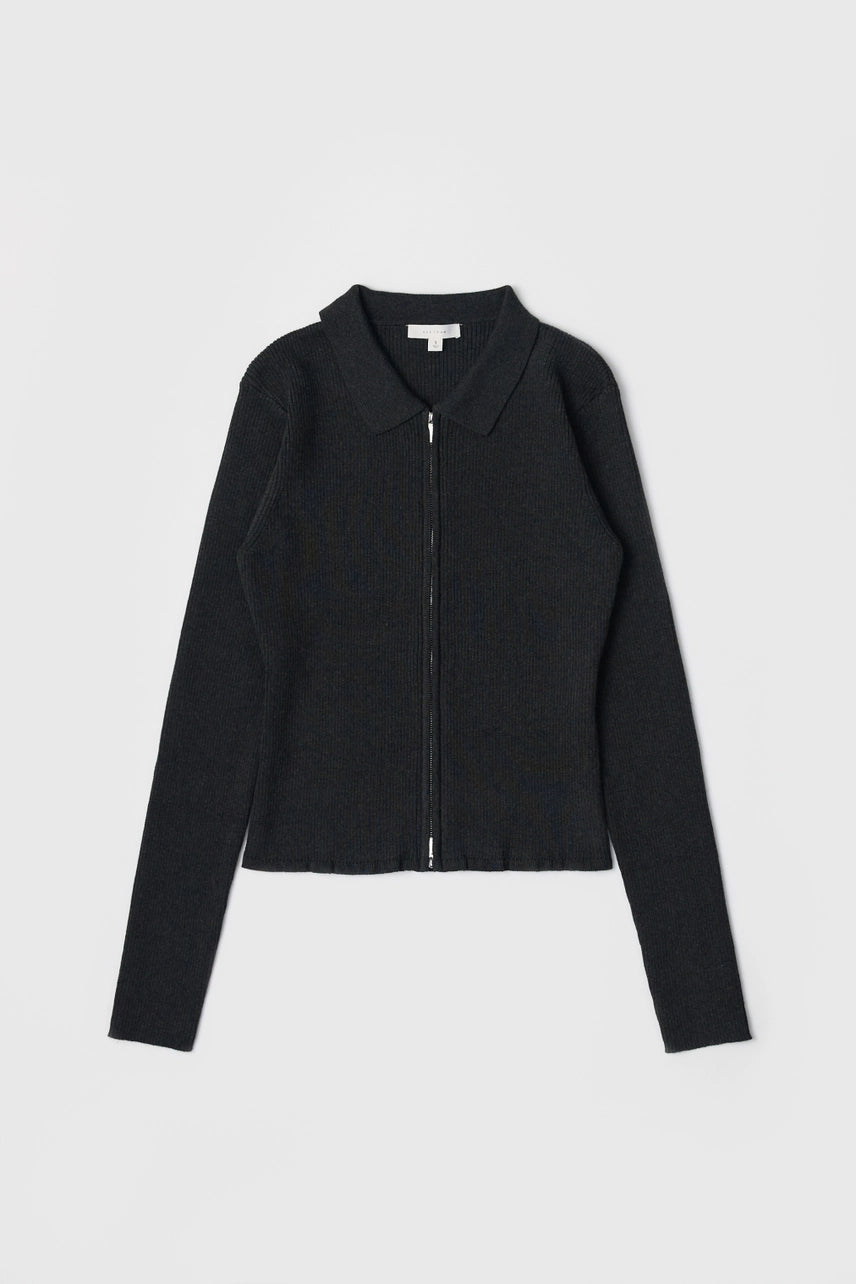 The Kieran Top | Collared Zip-Up Knit Top (Black)