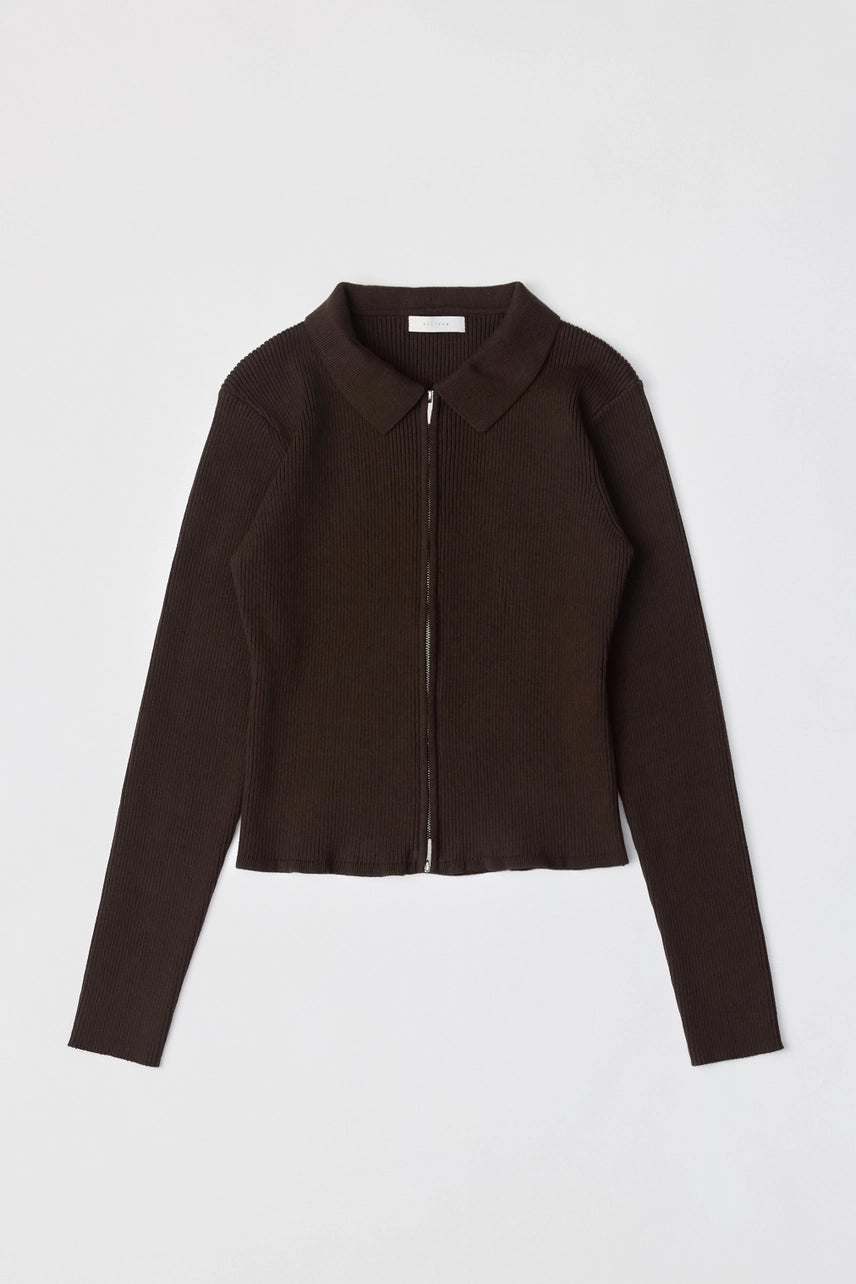 The Kieran Top | Collared Zip-Up Knit Top (Brown)