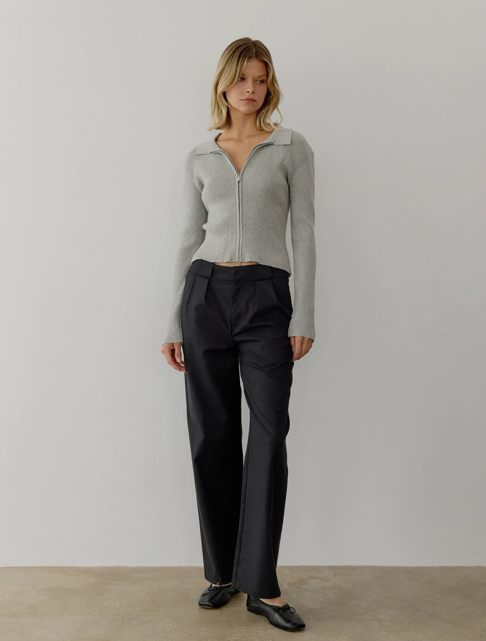 The Kieran Top | Collared Zip-Up Knit Top (Grey) – Charly & Rhodes